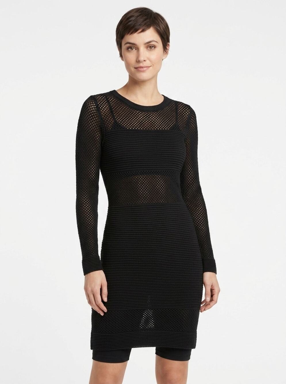Dkny Jeans Mesh Yoke Knit Long Sleeve Sweater Dress Women See Measurements